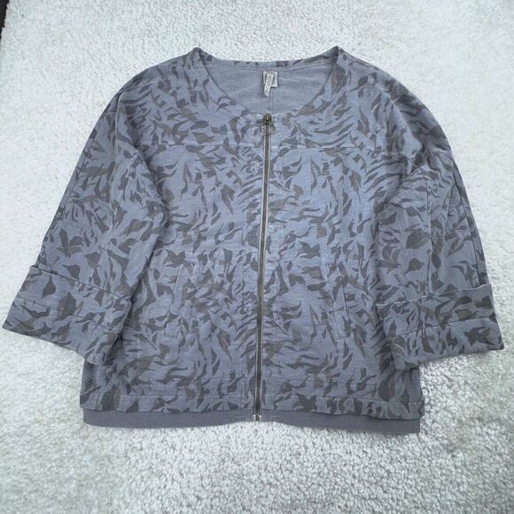 XCVI Gray Printed Zip Up Jacket Oversized - Picture 1 of 6